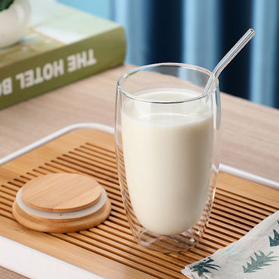 tasses de café en verre de mur de double de 250ml 350ml 450ml avec le couvercle en bambou