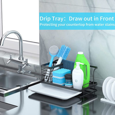 Organisateur Stainless Steel de chariot d'évier avec la casserole démontable de drain pour l'éponge