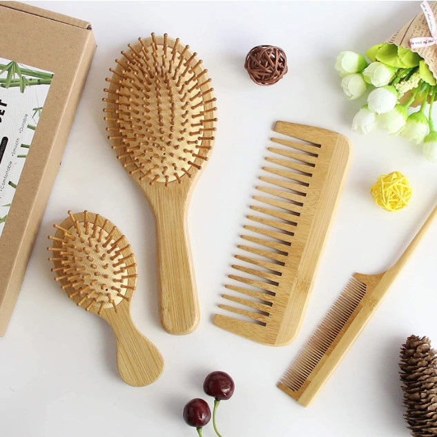 Bambou naturel de brosse de lecture de cheveux de Detangling pour le soin de beauté de cheveux