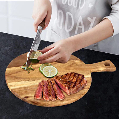 Acacia servant rond planche à découper en bois avec la poignée