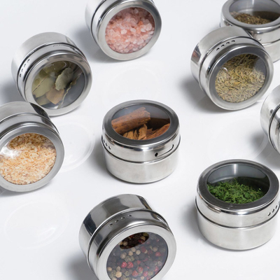 Pots d'épice d'acier inoxydable de cuisine avec l'aimant de stockage en rayons