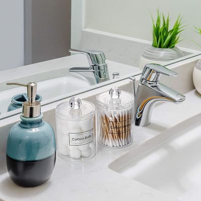 Distributeur de porte-coton en plastique transparent pour salle de bain