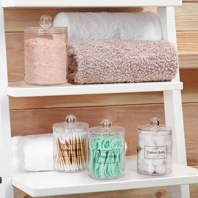 Distributeur de porte-coton en plastique transparent pour salle de bain