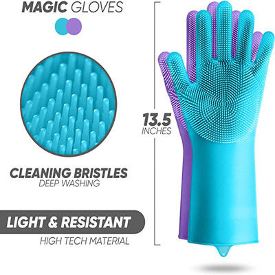 Gants réutilisables de silicone de vaisselle pourpre et bleue pour le nettoyage
