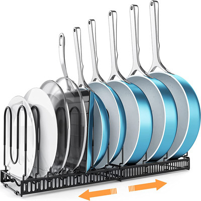 Pot réglable et Pan Organizer Rack For Cabinet en métal noir