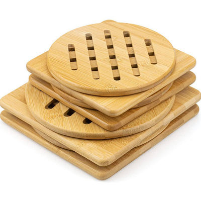 Protections chaudes en bois en bambou naturel de trépied de cuisine résistantes à la chaleur