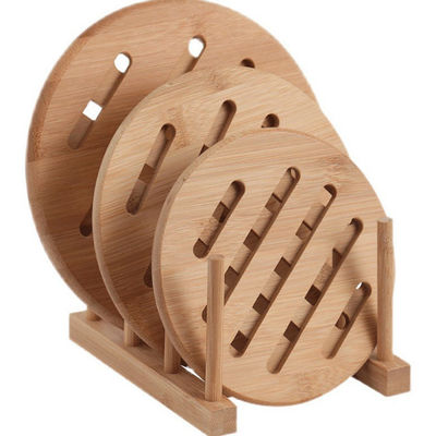 Protections chaudes en bois en bambou naturel de trépied de cuisine résistantes à la chaleur
