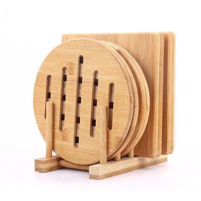 Protections chaudes en bois en bambou naturel de trépied de cuisine résistantes à la chaleur
