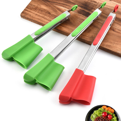 Salade en acier inoxydable Cuisson Bbq Spatule Silicone Clips 2 en 1