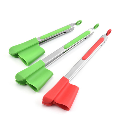 Salade en acier inoxydable Cuisson Bbq Spatule Silicone Clips 2 en 1