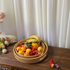 Main multifonctionnelle - rond tissé de rotin servant Tray Serving Basket avec la coupe