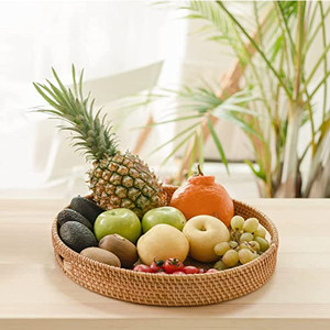 Main multifonctionnelle - rond tissé de rotin servant Tray Serving Basket avec la coupe