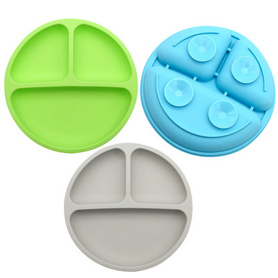 Assiettes multicolores en silicone pour bébé de qualité alimentaire avec aspiration et couvercles