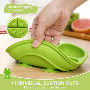 Assiettes multicolores en silicone pour bébé de qualité alimentaire avec aspiration et couvercles