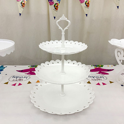 2 3 gâteaux blancs en plastique de plat de fruit de support de petit gâteau de rangée pour le mariage