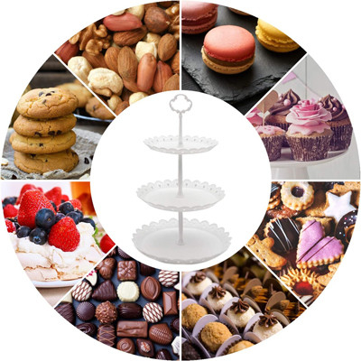 2 3 gâteaux blancs en plastique de plat de fruit de support de petit gâteau de rangée pour le mariage