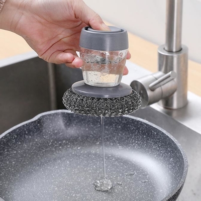 L'acier inoxydable éponge des épurateurs de laine avec le distributeur de savon