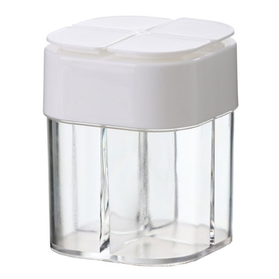 Boîte transparente à épice de poudre de poivre de quatre grilles assaisonnant portatif extérieur de pot