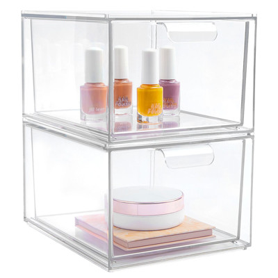 Organisateur de plastique clair empilable Drawers With Lid de maquillage multifonctionnel