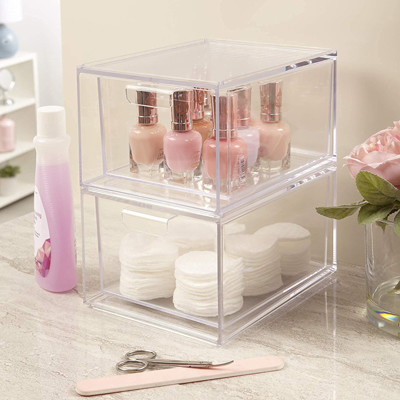 Organisateur de plastique clair empilable Drawers With Lid de maquillage multifonctionnel