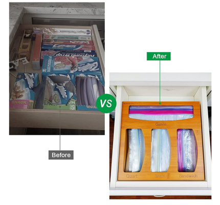 Organisateur en bambou For Food de stockage de sac de Ziploc d'ustensiles de cuisine de tiroir