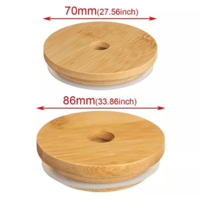 Articles de ménage 70mm/86mm Mason Lids en bambou avec le phoque Mason Caps de Straw Hole et de silicone