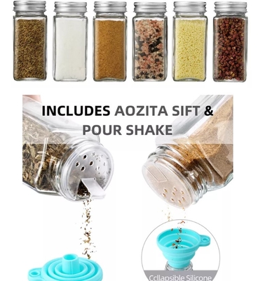 pots carrés d'épice de cuisine de 12pcs 120ml avec des couvercles de Shaker Lids And Airtight Metal