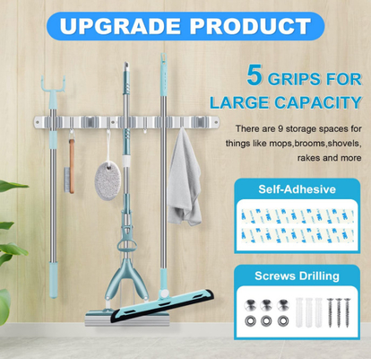 Organisateur de support mural pour vadrouille et balai en acier inoxydable de 60 cm