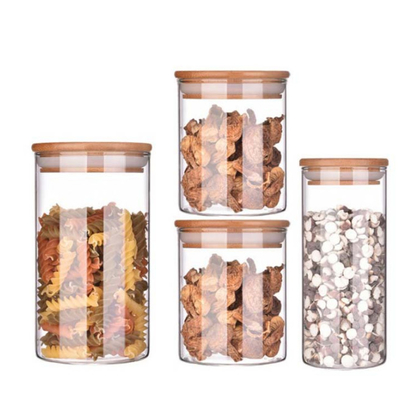 Hauts récipients d'entreposage d'épice en verre de Borosilicate avec les couvercles en bambou
