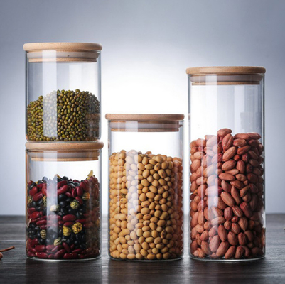 Hauts récipients d'entreposage d'épice en verre de Borosilicate avec les couvercles en bambou