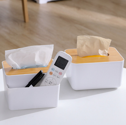 Distributeur en bois en bambou rectangulaire de support de boîte de tissu