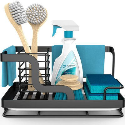 Organisateur Stainless Steel de chariot d'évier avec la casserole démontable de drain pour l'éponge