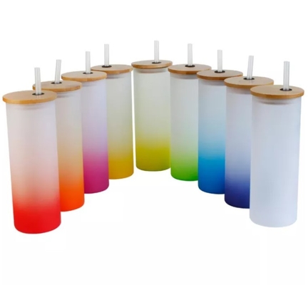 bouteille d'eau givrée faite sur commande de gradient de tasses de boissons de la sublimation 18oz avec le couvercle en bambou