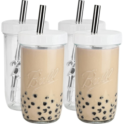 Tasses réutilisables de Smoothie de bouche de thé large en verre avec la paille 16oz 24oz
