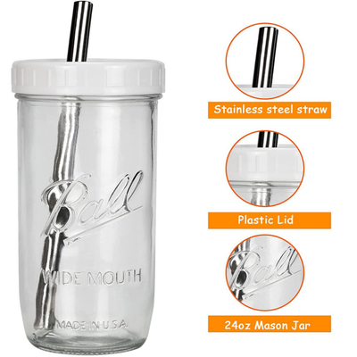 Tasses réutilisables de Smoothie de bouche de thé large en verre avec la paille 16oz 24oz