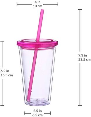 Tasse potable en plastique de boisson de culbuteurs du double mur 450ML transparent avec Straw And Lid