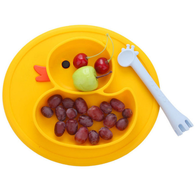 Glissez non les plats jaunes de Duck Silicone Divided Plate Toddler