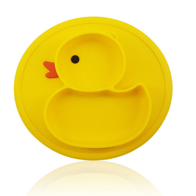 Glissez non les plats jaunes de Duck Silicone Divided Plate Toddler