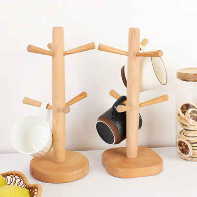 Arbre en vrac en bois de partie supérieure du comptoir de support de tasse de café d'approvisionnements de cuisine avec 6 crochets
