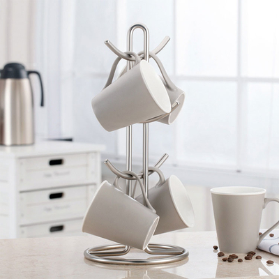 Un support plus sec de support d'arbre de tasse de café d'acier inoxydable d'OEM avec 6 crochets