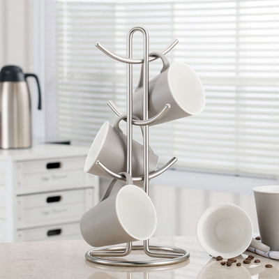 Un support plus sec de support d'arbre de tasse de café d'acier inoxydable d'OEM avec 6 crochets