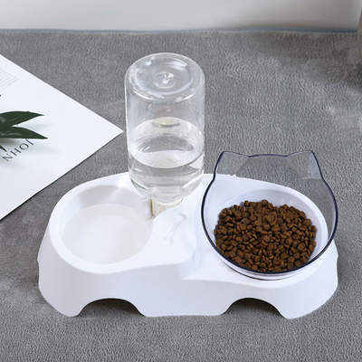 Le chien en plastique choie la double bouteille de Cat Food Bowls With Automatic Waterer