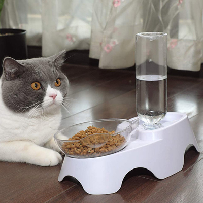 Le chien en plastique choie la double bouteille de Cat Food Bowls With Automatic Waterer