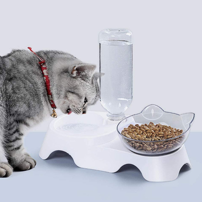 Le chien en plastique choie la double bouteille de Cat Food Bowls With Automatic Waterer