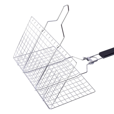 Outils et accessoires de BARBECUE de l'acier inoxydable ISO9001 pliant le panier de gril avec la poignée