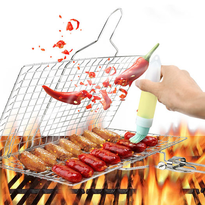 Outils et accessoires de BARBECUE de l'acier inoxydable ISO9001 pliant le panier de gril avec la poignée