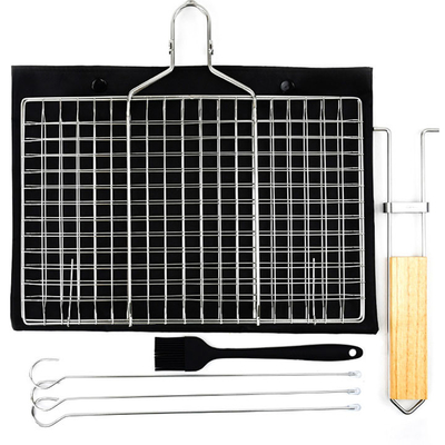 Outils et accessoires de BARBECUE de l'acier inoxydable ISO9001 pliant le panier de gril avec la poignée