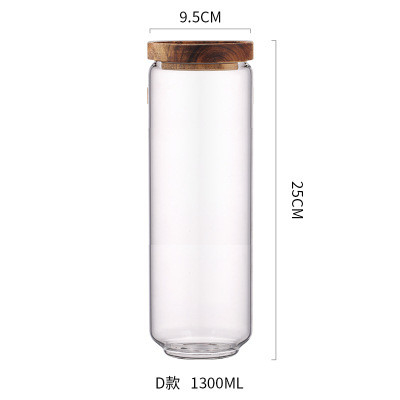 récipient d'entreposage en verre de nourriture de 700ml 1000ml 1300ml avec le couvercle en bois hermétique