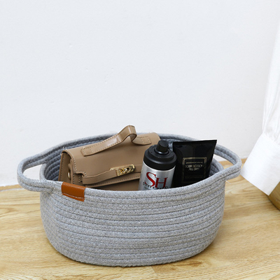 Paniers de corde pour les poubelles blanches de panier tissées par coton de stockage avec des poignées