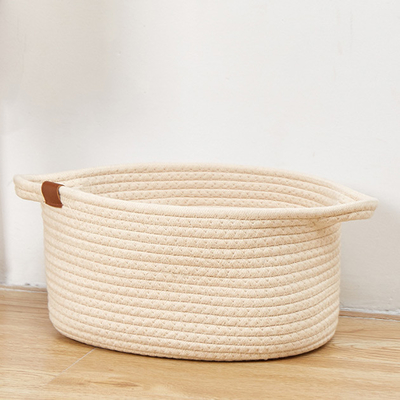Paniers de corde pour les poubelles blanches de panier tissées par coton de stockage avec des poignées